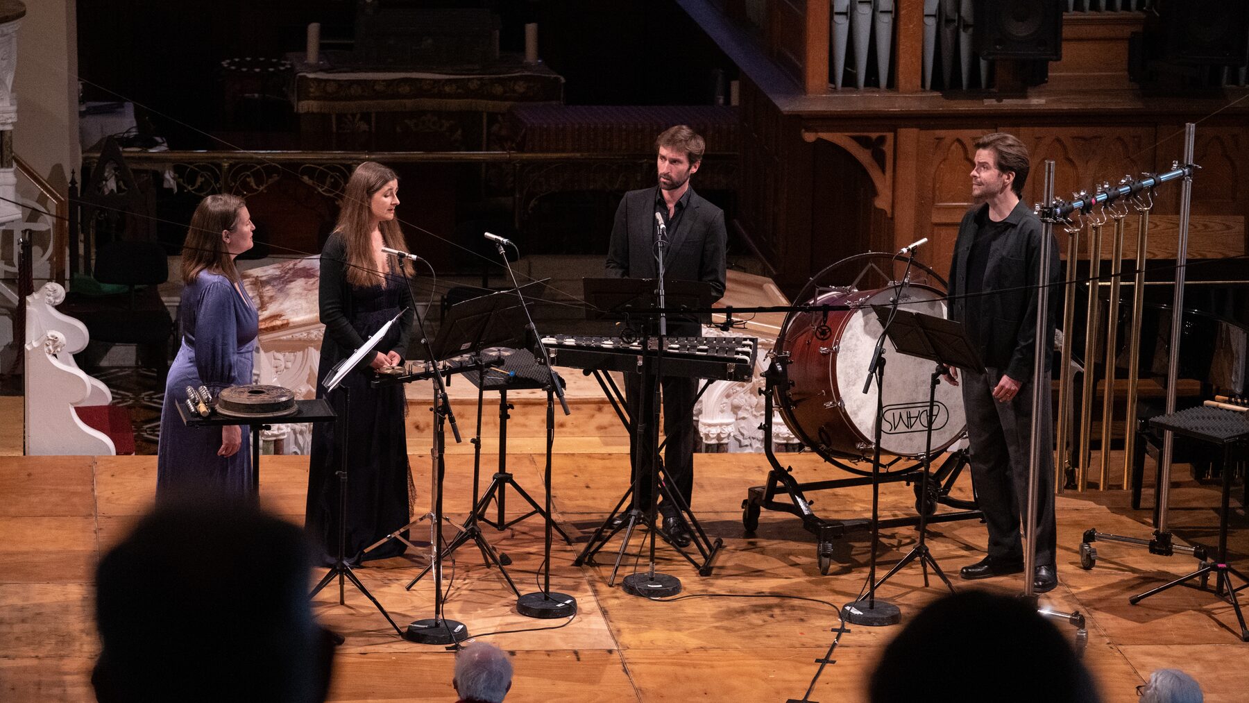 Damask in concert, with percussion instruments on stage